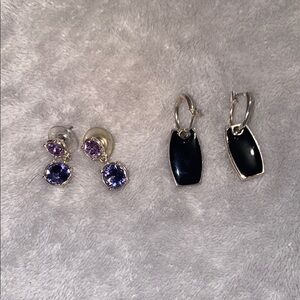 Silver and Black Dangle Earrings with Glossy Stones